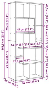 Estante divisória 67x25x161,5 cm deriv. de madeira cinza sonoma