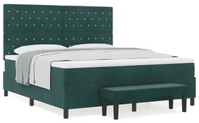 Cama Box Spring com Colchão e Banco Verde Escuro 180x200 cm Veludo