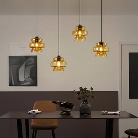 Candeeiro suspenso retro preto com vidro laranja 4 luzes - Denise