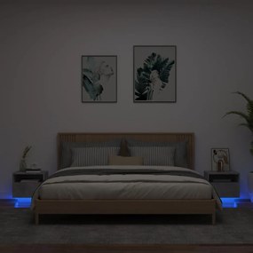 Mesas cabeceira c/ luzes LED 2 pcs 40x39x37 cm cinzento-cimento