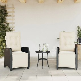 vidaXL Cadeiras jardim reclináveis 2 pcs c/ apoio de pés vime PE preto