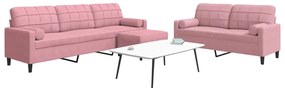3 pcs conjunto de sofás com almofadões e rolos veludo rosa