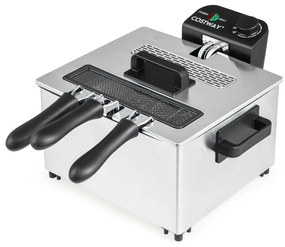 Fritadeira elétrica de 2000 W com 3 cestos Temperatura ajustável e tampa com janela de visualização uso doméstico Prata e preto