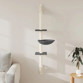 vidaXL Árvore parede p/ gatos c/ poste arranhador 142,5cm cinza-escuro