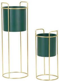 Suporte para Vaso Greent Slim - Conjunto 2 Peças - Metal Verde com Bas