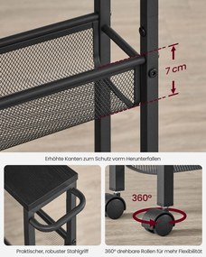Carrinho cozinha estreito 13 x 45,4 x 77 cm com 4 prateleiras e pega em preto