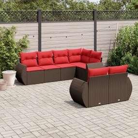 vidaXL 7 pcs conjunto de sofás jardim c/ almofadões vime PE castanho