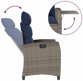 Cadeira de jardim reclinável com mesa de apoio vime PE cinzento