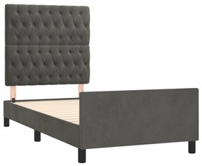 Estrutura de cama c/ cabeceira 90x190 cm veludo cinzento-escuro