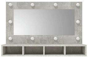 Armário espelhado com LED 90x31,5x62 cm cinzento cimento