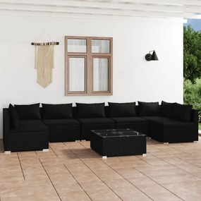 vidaXL 8 pcs conjunto lounge de jardim c/ almofadões vime PE preto