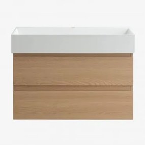 Conjunto De Móvel De Casa De Banho Em Madeira E Chapa De Freixo Com Lavatório Integrado Ona Madeira Natural & Sem Espelho & Sem - Sklum
