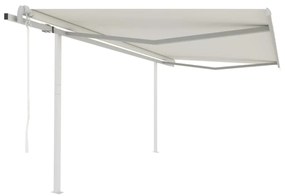 vidaXL Toldo retrátil automático com postes 4,5x3 m cor creme