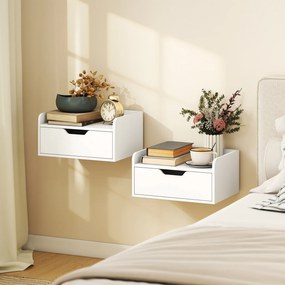 Conjunto de 2 Mesas de Cabeceira de Parede, 40 x 30 x 19,5 cm, Suspensas, Branco