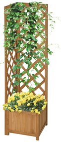 Floreira com Treliça de Madeira Caixa de Plantio com Suporte para Plantas Trepadeiras Cultivos de Plantas Flores Decoração 40x40x145cm Madeira