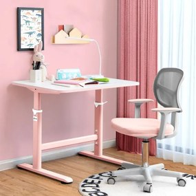 Cadeira de secretária ergonómica para crianças com rodas Cadeira giratória para computador Apoio lombar ajustável em altura Rosa