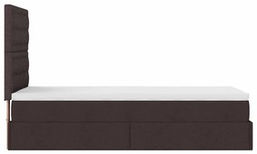 Cama otomana com colchão &amp; LEDs 90x200cm tecido castanho escuro
