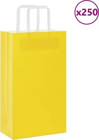 vidaXL Sacos de papel 250 unid com alças amarelo 21x11x36 cm