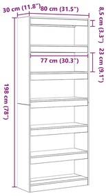 Armário de Livros/Divisor de Ambiente em Carvalho Preto 80x30x198 cm