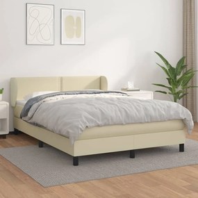 vidaXL Cama com molas/colchão 140x200 cm couro artificial cor creme