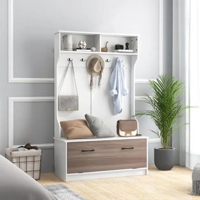 Cabide para entrada com sapateira 100 x 40 x 160 cm, armário de entrada com banco, 2 compartimentos abertos, branco