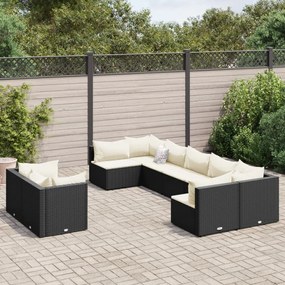 vidaXL 9 pcs conjunto de sofás p/ jardim c/ almofadões vime PE preto