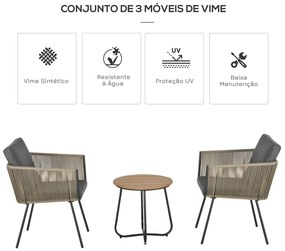 Conjunto de Móveis de Vime Conjunto de Móveis para Jardim 3 Peças Mesa