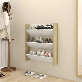 vidaXL Sapateira de parede 80x18x90cm contrapl. branco/carvalho sonoma