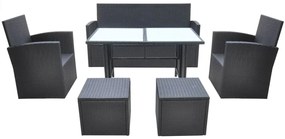 6 pcs conjunto jantar exterior com almofadões vime PE preto