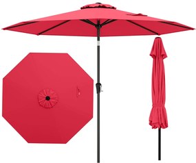 Guarda-sol jardim de 270 cm com 8 varas robustas, toldo ventilado resistente com inclinação por botão Vermelho