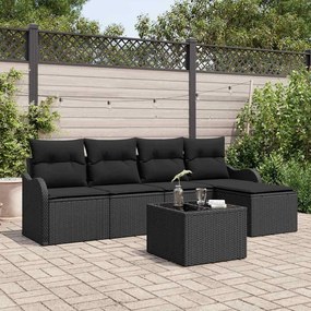vidaXL Conjunto de Sofá de Jardim 6 pcs Preto vime PE