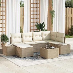 vidaXL Conjunto de Sofá de Jardim de 7 Peças com Almofadas em Vime Poliéster Marrom