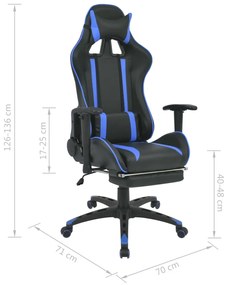 Cadeira escritório reclinável estilo corrida c/ apoio pés azul