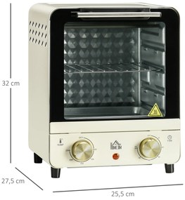 HOMCOM Mini Forno Elétrico 15 Litros 1000W Forno com Temperatura até 230°C Temporizador 60 Minutos Bandeja e Grade 25,5x27,5x32cm Creme