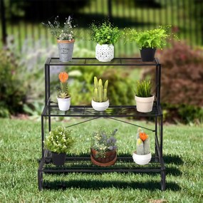 Prateleira de plantas de metal de 3 camadas para vasos, prateleira de escada para flores no pátio, jardim, varanda, 74 x 66 x 70 cm
