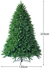 Árvore de Natal de 2,25 m sem iluminação com 1968 ramos artificial com base metálica resistente Verde