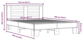 Estrutura de cama 140x190 cm derivados madeira/metal