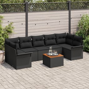 Conjunto de Sofá de Jardim vidaXL de 8 Peças com Almofadas Preto Ratta
