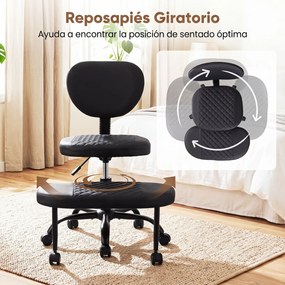 Cadeira de Meditação Ergonómica, 88 x 64 x 78-90 cm, Apoio de Pés Giratório, Preto
