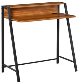 HOMCOM Secretária Mesa de Computador 84x45x85cm com Bancada de Madeira e Pés de Metal Estilo Moderno para Escritório Estúdio Dormitório Carga Máxima 20kg Nogueira e Preto
