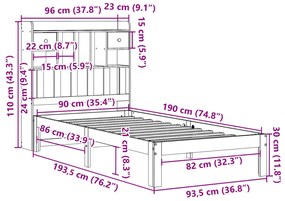 Cama com estante sem colchão 90x190cm pinho maciço castanho-mel