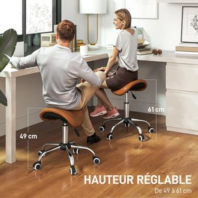 Banco com rodas, cadeira de trabalho com altura regulável entre 49 e 61 cm e assento ergonómico, 52 x 53 x 49–61 cm, castanho