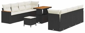 Conjunto de Sofá de Jardim vidaXL de 11 Peças com Almofadas Preto Vime