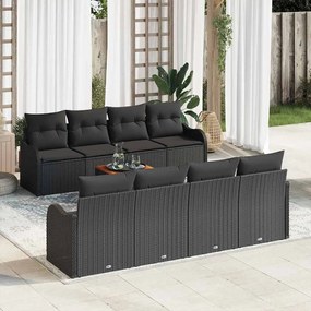 Conjunto de Sofás de Jardim de 9 Peças com Almofadas Preto Vime PE Acácia