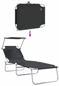 Espreguiçadeiras Dobráveis 2 pcs com Teto Preto Tecido Oxford 600D
