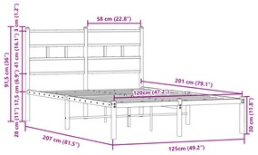 Cama sem colchão com cabeceira 120x200 cm carvalho castanho