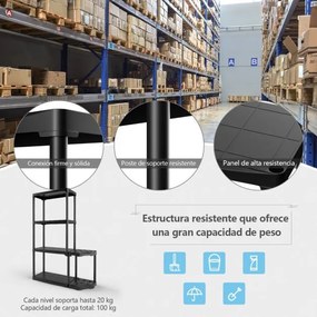 Estante de garagem, armazem de 4 níveis com organizador de ferramentas em PP (polipropileno) 89 x 30 x 133 cm Preto
