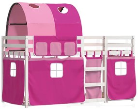 Beliche com cortinas 90x200 cm madeira de pinho maciça rosa