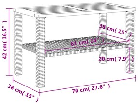 Mesa de jardim 70x38x42 cm vime PE e madeira de acácia bege