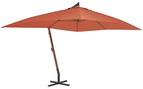 vidaXL Guarda-sol cantilever c/ poste de madeira 400x300 cm terracota